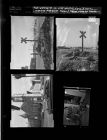 Man working on rail road crossing signal; Photo of Jarvis Memorial Methodist Church; Woman trying on shoes (4 Negatives), February 1958, undated [Sleeve 57, Folder b, Box 14]